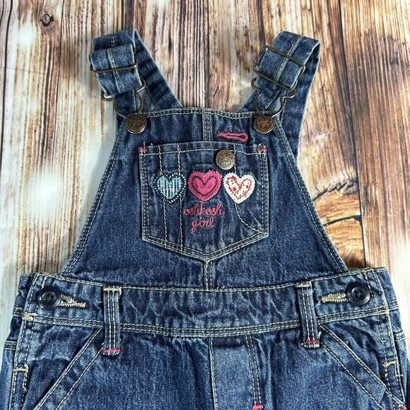 OshKosh B'gosh Other - Osh Kosh B’gosh Girls Size 12 Months Jean Bib Denim Overalls Vestbak Pants Heart